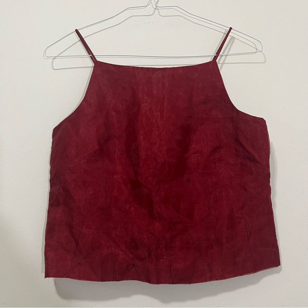 Vtg Y2K 90s Randi May Red Taffeta Tank Top Cami Spaghetti Strap Sz 12 Retro Zip